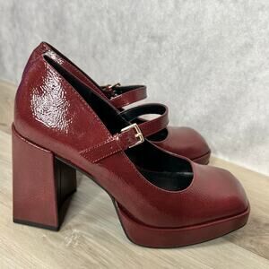Kenneth Cole Burgundy Square Toe Mary Jane Chunky Heel Size 7.5